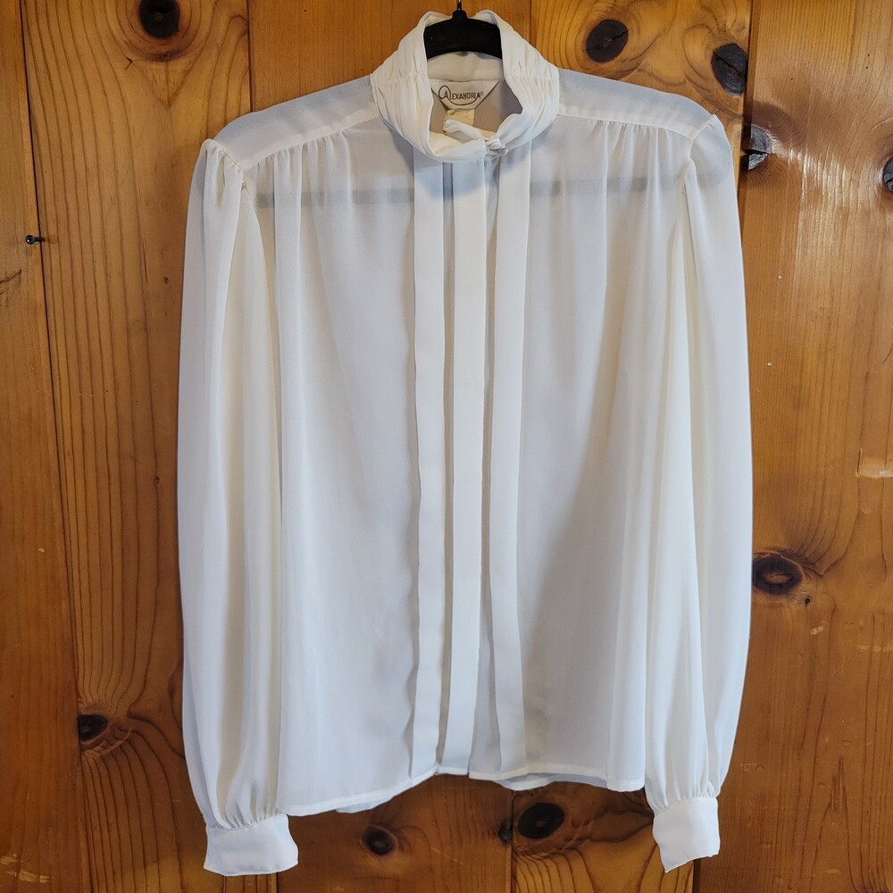Vintage 80s cottagecore boho Alexandria 3503 White Blouse Size 14 Long Sleeve
